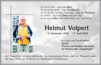 Traueranzeige von Helmut Volpert von Allgäuer Zeitung, Kaufbeuren/Buchloe