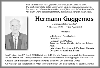 Traueranzeige von Hermann Guggemos von Allgäuer Anzeigeblatt