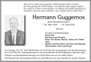 Traueranzeige von Hermann Guggemos von Allgäuer Zeitung,Kempten