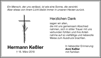 Traueranzeige von Hermann Keßler von Memminger Zeitung