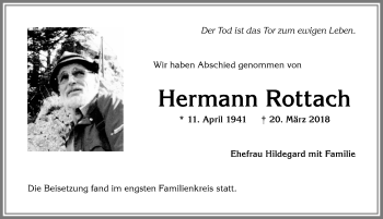 Traueranzeige von Hermann Rottach von Allgäuer Anzeigeblatt