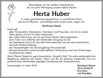 Traueranzeige von Herta Huber von Allgäuer Anzeigeblatt