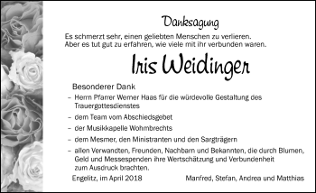 Traueranzeige von Iris Weidinger von Der Westallgäuer