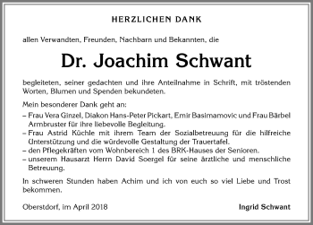 Traueranzeige von Joachim Schwant von Allgäuer Anzeigeblatt