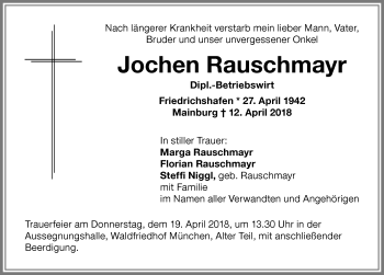 Traueranzeige von Jochen Rauschmayr von Memminger Zeitung