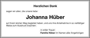Traueranzeige von Johanna Hüber von Memminger Zeitung