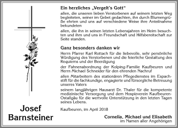 Traueranzeige von Josef Barnsteiner von Allgäuer Zeitung, Kaufbeuren/Buchloe