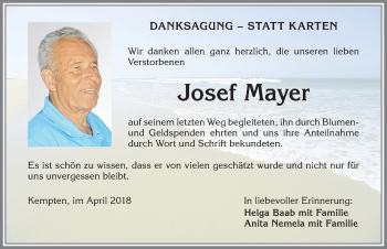 Traueranzeige von Josef Mayer von Allgäuer Zeitung,Kempten