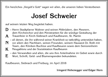 Traueranzeige von Josef Schweier von Allgäuer Zeitung, Kaufbeuren/Buchloe