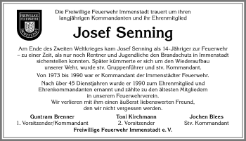 Traueranzeige von Josef Senning von Allgäuer Anzeigeblatt