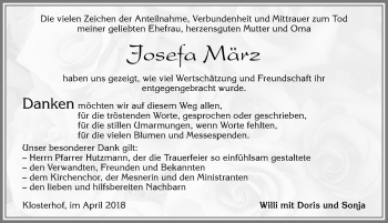 Traueranzeige von Josefa März von Allgäuer Zeitung, Marktoberdorf