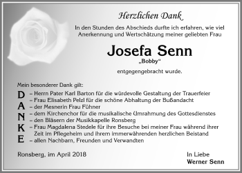 Traueranzeige von Josefa Senn von Allgäuer Zeitung, Marktoberdorf