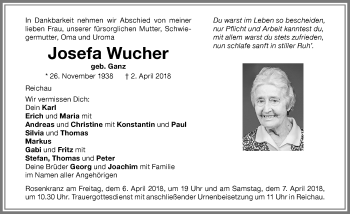 Traueranzeige von Josefa Wucher von Memminger Zeitung