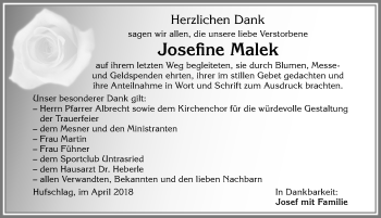 Traueranzeige von Josefine Malek von Allgäuer Zeitung, Marktoberdorf