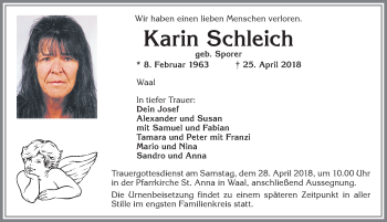 Traueranzeige von Karin Schleich von Allgäuer Zeitung