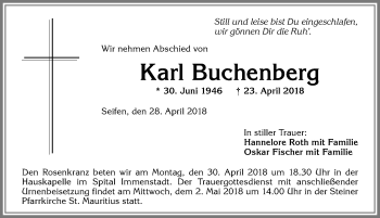 Traueranzeige von Karl Buchenberg von Allgäuer Anzeigeblatt