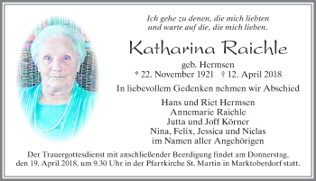 Traueranzeige von Katharina Raichle von Allgäuer Zeitung, Marktoberdorf