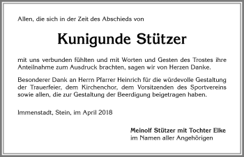 Traueranzeige von Kunigunde Stützer von Allgäuer Zeitung