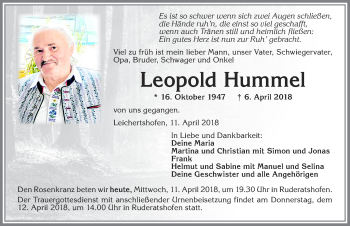 Traueranzeige von Leopold Hummel von Allgäuer Zeitung, Marktoberdorf