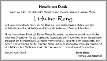 Traueranzeige von Lidwina Reng von Allgäuer Zeitung, Füssen