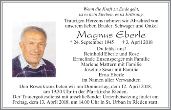 Traueranzeige von Magnus Eberle von Allgäuer Zeitung, Füssen