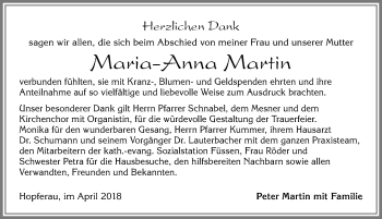 Traueranzeige von Maria-Anna Martin von Allgäuer Zeitung, Füssen