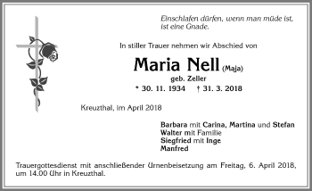 Traueranzeige von Maria Nell von Allgäuer Zeitung,Kempten