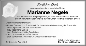 Traueranzeige von Marianne Negele von Memminger Zeitung