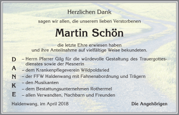 Traueranzeige von Martin Schön von Allgäuer Zeitung,Kempten