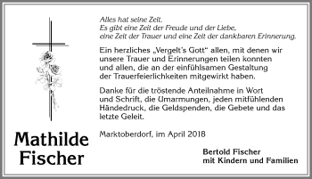 Traueranzeige von Mathilde Fischer von Allgäuer Zeitung, Marktoberdorf