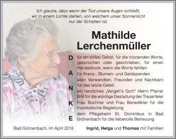 Traueranzeige von Mathilde Lerchenmüller von Memminger Zeitung