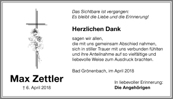 Traueranzeige von Max Zettler von Memminger Zeitung