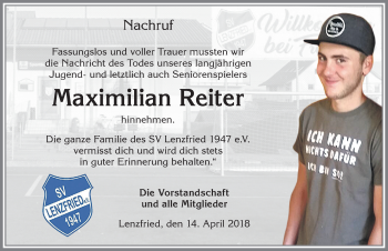 Traueranzeige von Maximilian Reiter von Allgäuer Zeitung,Kempten