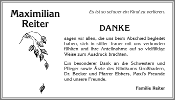 Traueranzeige von Maximilian Reiter von Allgäuer Zeitung,Kempten
