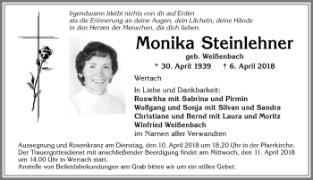Traueranzeige von Monika Steinlehner von Allgäuer Anzeigeblatt
