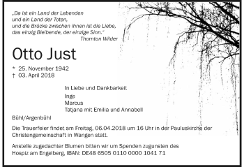 Traueranzeige von Ootto Just von Der Westallgäuer