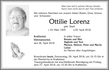 Traueranzeige von Ottilie Lorenz von Allgäuer Zeitung, Marktoberdorf