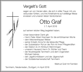 Traueranzeige von Otto Graf von Memminger Zeitung