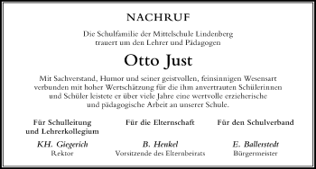 Traueranzeige von Otto Just von Der Westallgäuer