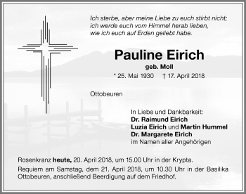 Traueranzeige von Pauline Eirich von Memminger Zeitung