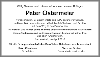 Traueranzeige von Peter Ostermeier von Allgäuer Anzeigeblatt