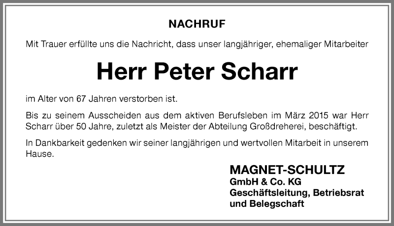  Traueranzeige für Peter Scharr vom 19.04.2018 aus Memminger Zeitung