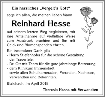 Traueranzeige von Reinhard Hesse von Allgäuer Anzeigeblatt