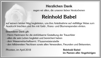 Traueranzeige von Reinhold Babel von Allgäuer Zeitung, Füssen