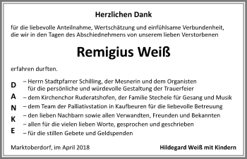 Traueranzeige von Remigius Weiß von Allgäuer Zeitung, Marktoberdorf