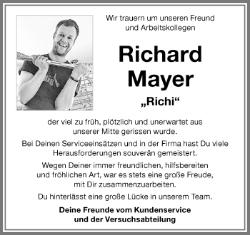 Traueranzeige von Richard Mayer von Allgäuer Zeitung