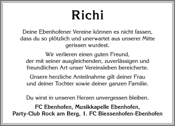 Traueranzeige von Richi  von Allgäuer Zeitung, Marktoberdorf