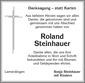 Traueranzeige von Roland Steinhauer von Allgäuer Zeitung, Kaufbeuren/Buchloe