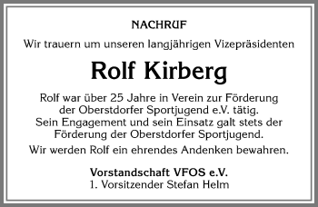 Traueranzeige von Rolf Kirberg von Allgäuer Anzeigeblatt