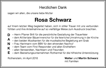 Traueranzeige von Rosa Schwarz von Memminger Zeitung